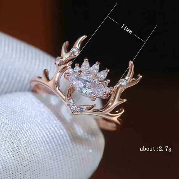🎀Rose Gold Natural Crystals Elk Antlers Ring - Picture 7 of 8